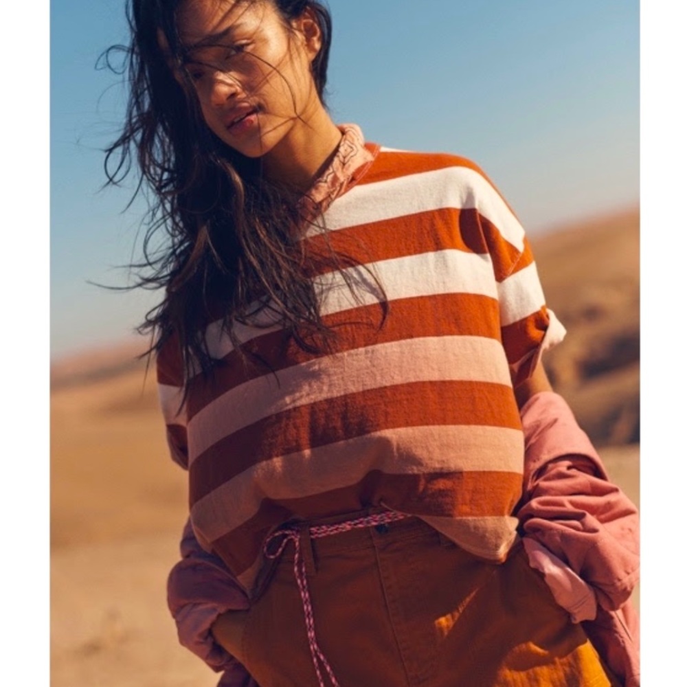 Madewell Orchid Tee Dip Dyed Striped Crop Tee XXS